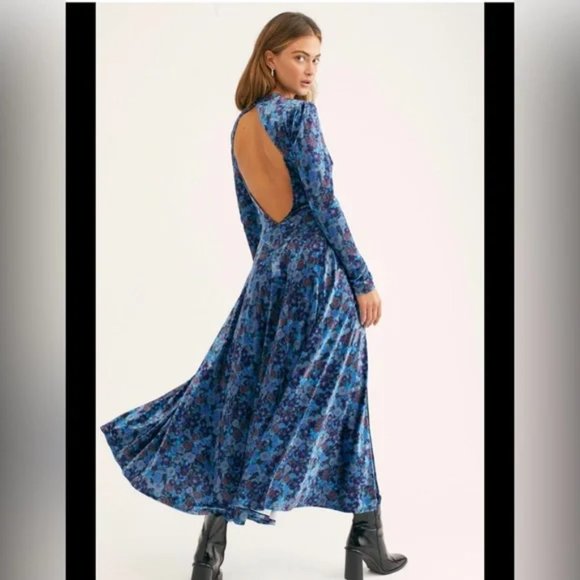 Free People Heartland Floral Crushed Velvet Maxi Dress Open Back Size M #409 - Picture 2 of 13